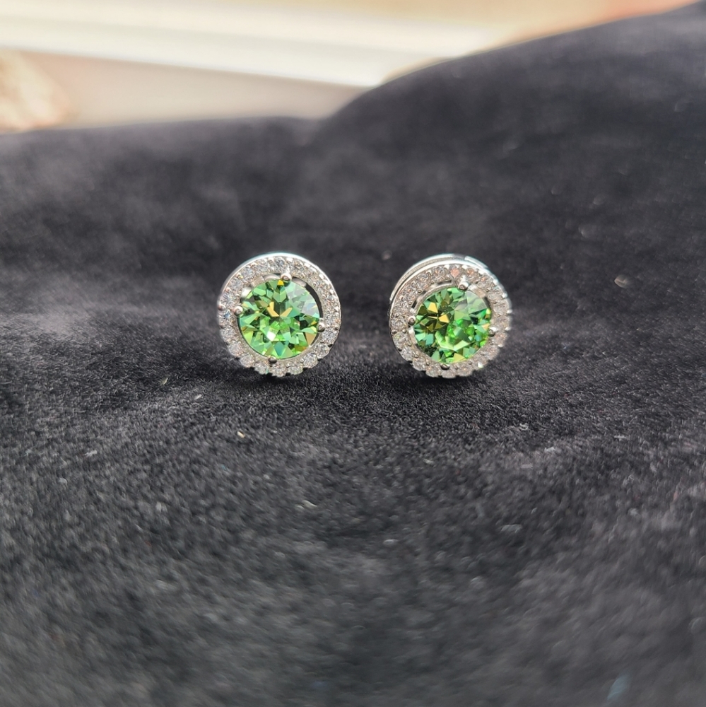 Peridot Stud Earrings with Swavarski Crystals